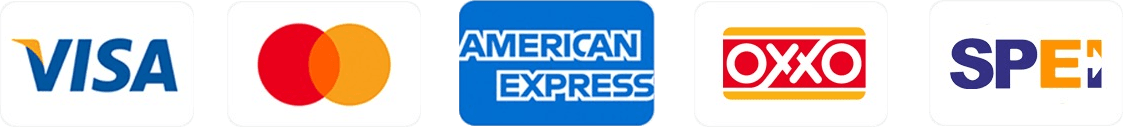 Aceptamos Visa, Mastercard, American Express, OXXO y SPEI